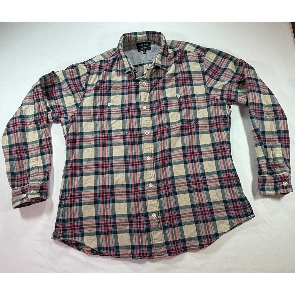 Bonobos Slim Fit Flannel Shirt XXL Red Navy Plaid Long Sleeve